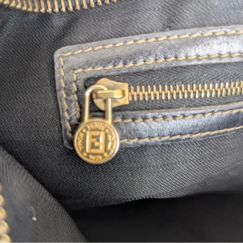 FENDI Black and Taupe Striped Crossbody or Shoulder Bag VTG